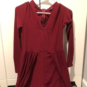 FashionNova Red Long-Sleeved Romper with Train